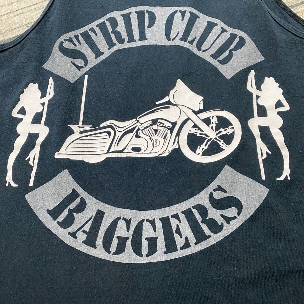 Strip Club Baggers Vtg 80s 90s Tank Top Black Motorcycle Bar Tee Pin Up Stripper - Picture 5 of 14